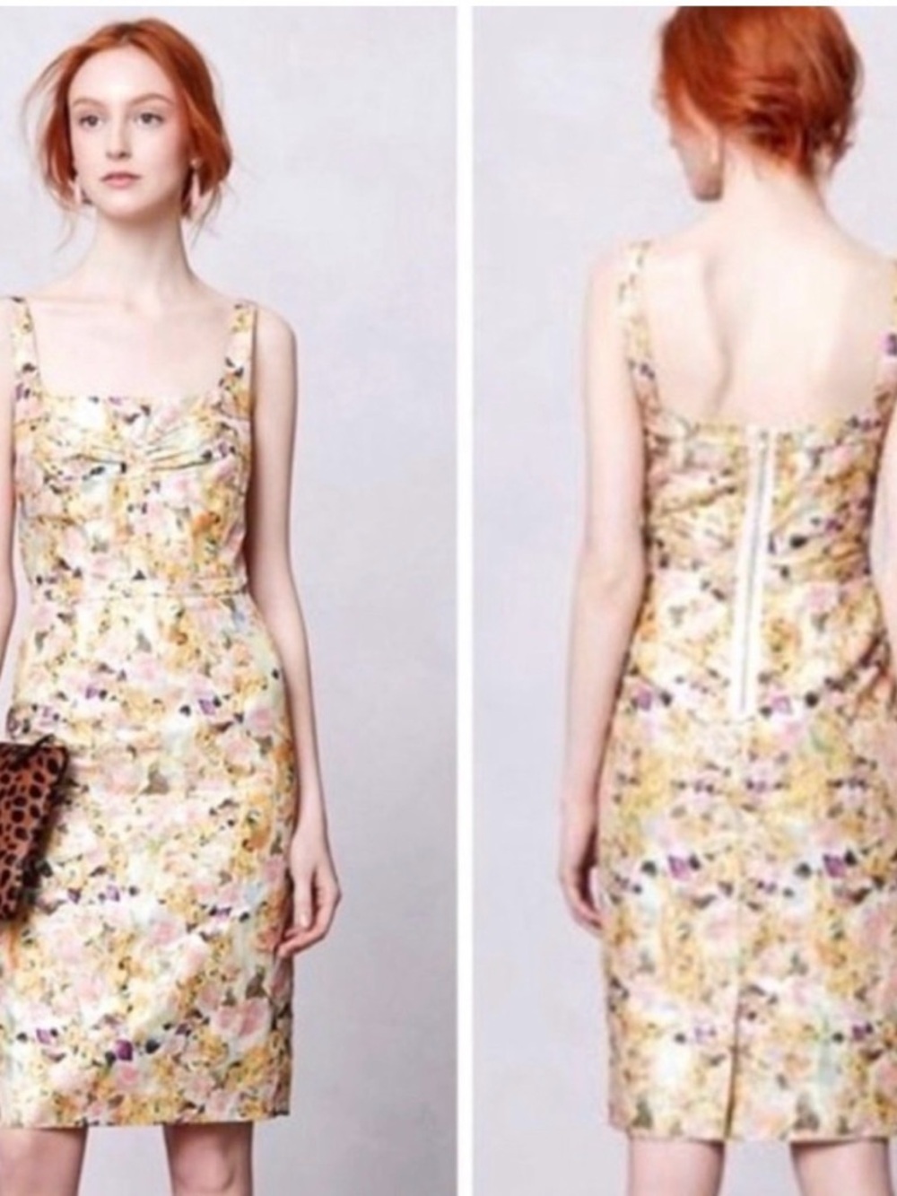 Liefsdottir size 4 brocade Floral Satin Sheath Dress in Yellow